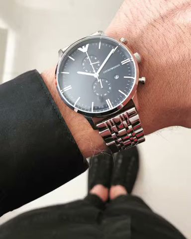 Emporio Armani Gianni Chronograph Black Dial Silver Steel Strap Watch For Men - AR80009 Buy Now By Emporio Armani