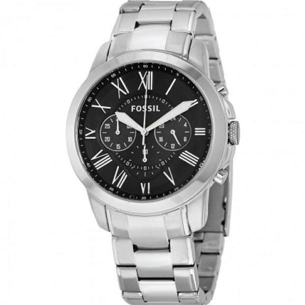 Fossil Grant Chronograph Black Dial Silver Steel Strap Watch for Men - FS4736 Buy Now By Fossil