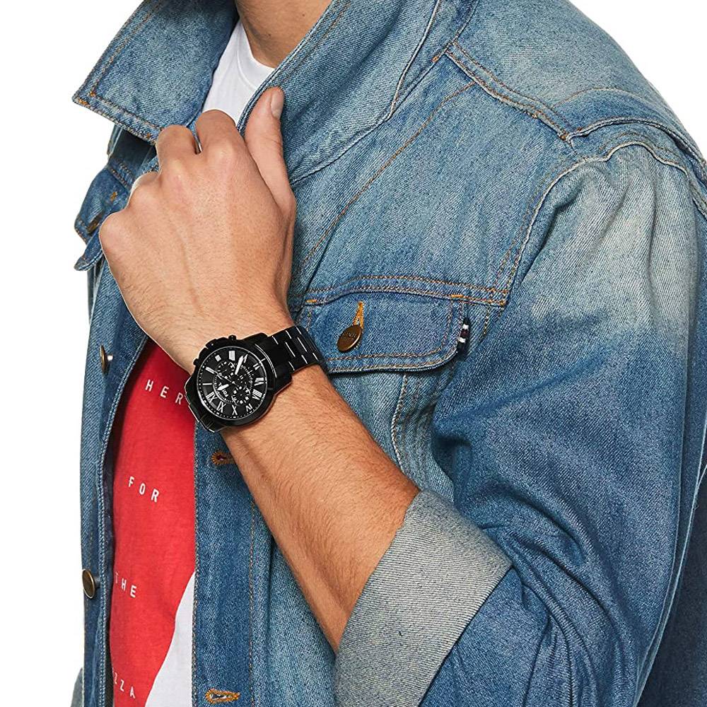 Fossil Grant Chronograph Black Dial Black Steel Strap Watch for Men - FS4832 Buy Now By Fossil