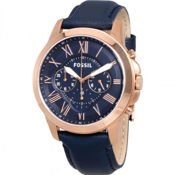Fossil Grant Chronograph Blue Dial Blue Leather Strap Watch for Men - FS4835 Buy Now By Fossil
