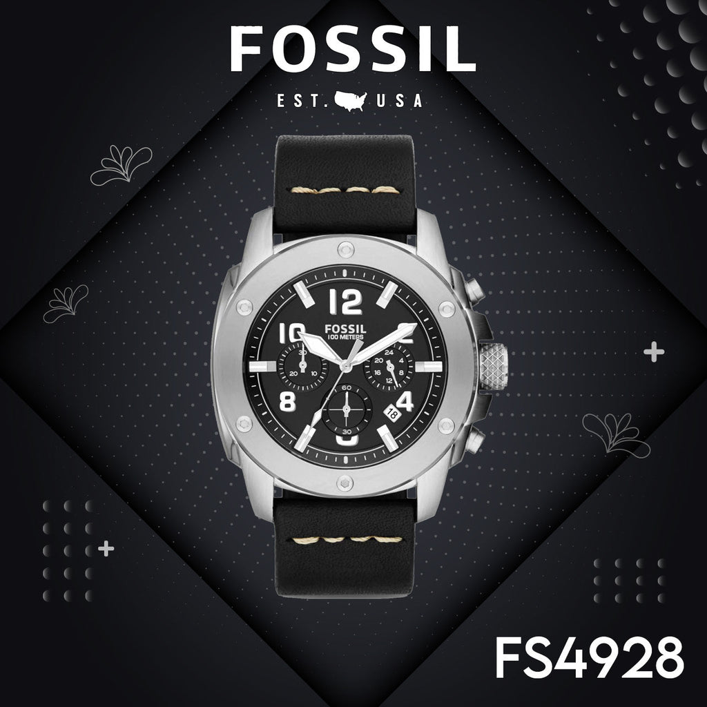 Fossil Modern Machine Chronograph Black Dial Black Leather Strap Watch for Men - FS4928 Buy Now By Fossil