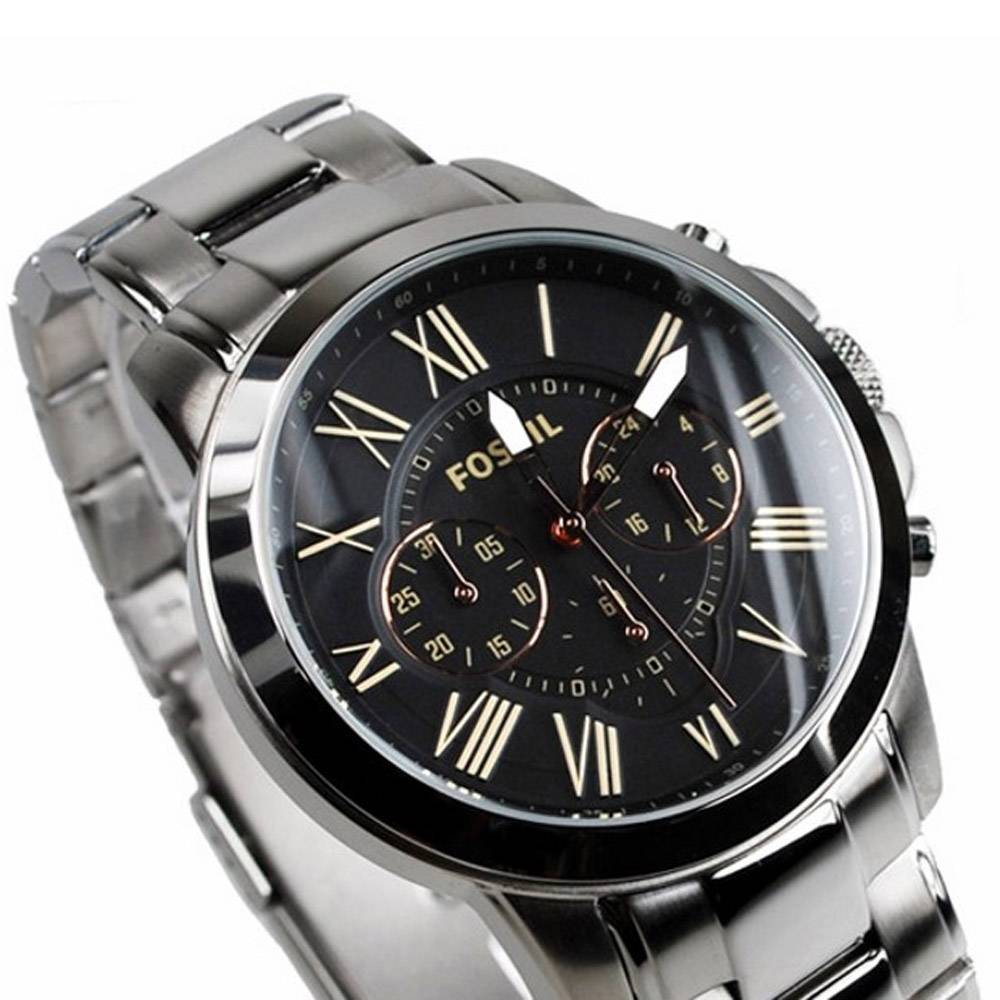 Fossil Grant Chronograph Black Dial Silver Steel Strap Watch for Men - FS4994 Buy Now By Fossil