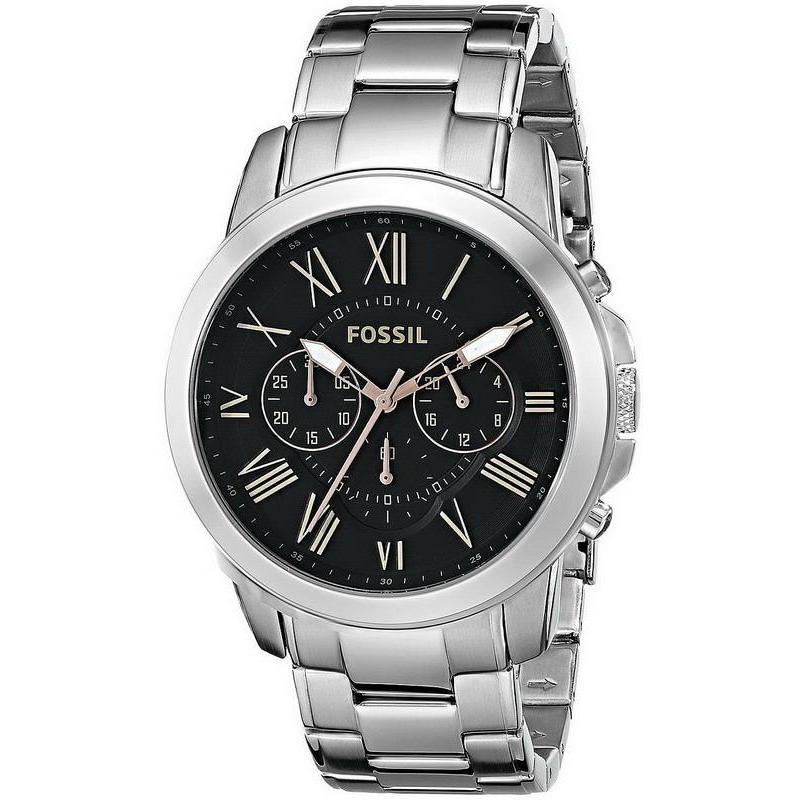 Fossil Grant Chronograph Black Dial Silver Steel Strap Watch for Men - FS4994 Buy Now By Fossil