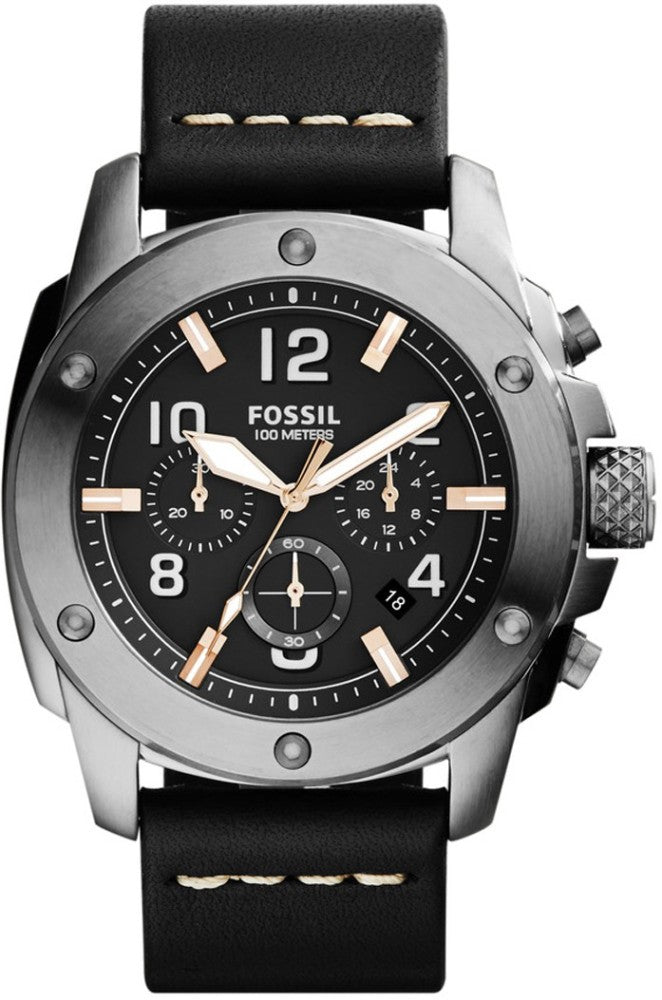 Fossil Modern Machine Chronograph Black Dial Black Leather Strap Watch for Men - FS4928 Buy Now By Fossil