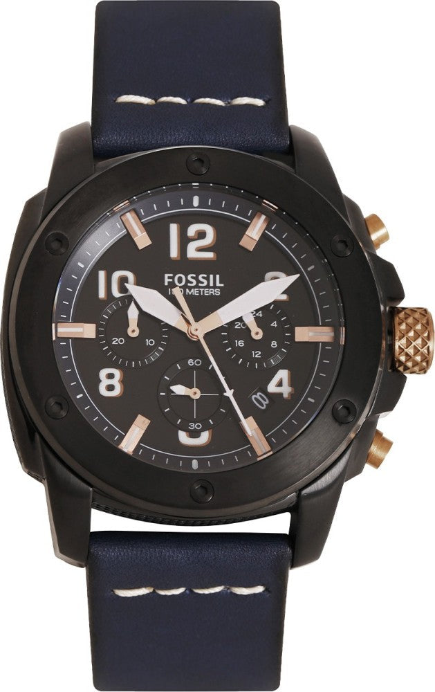Fossil Modern Machine Chronograph Black Dial Blue Leather Strap Watch for Men - FS5066 Buy Now By Fossil