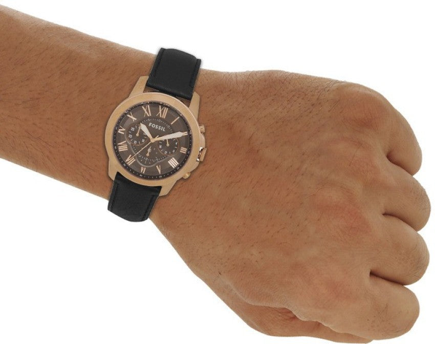 Fossil Grant Chronograph Grey Dial Black Leather Strap Watch for Men - FS5085 Buy Now By Fossil