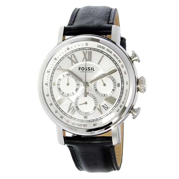 Fossil Buchanan Chronograph Silver Dial Black Leather Strap Watch for Men - FS5102 Buy Now By Fossil