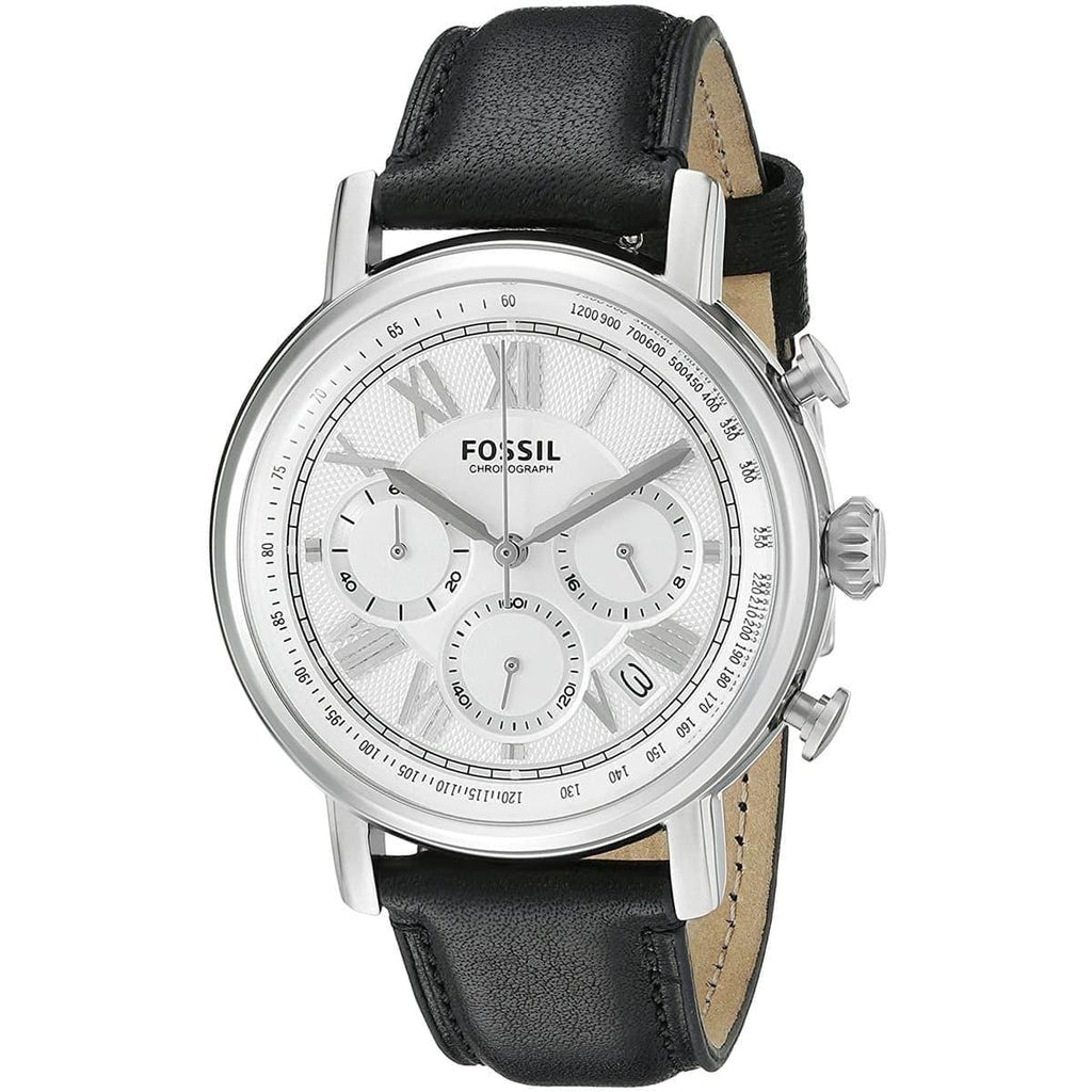 Fossil Buchanan Chronograph Silver Dial Black Leather Strap Watch for Men - FS5102 Buy Now By Fossil