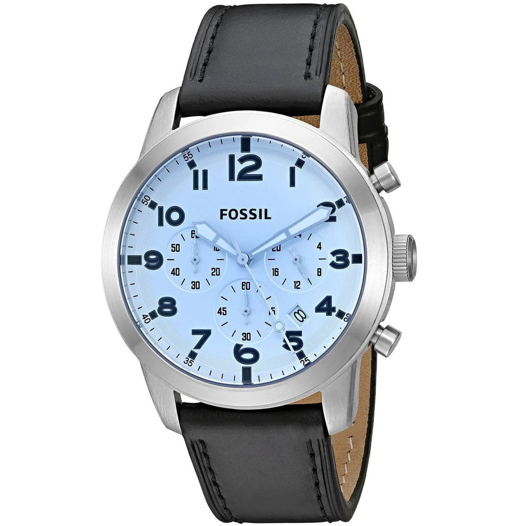 Fossil Pilot Chronograph Sky Blue Dial Black Leather Strap Watch for Men - FS5162 Buy Now By Fossil