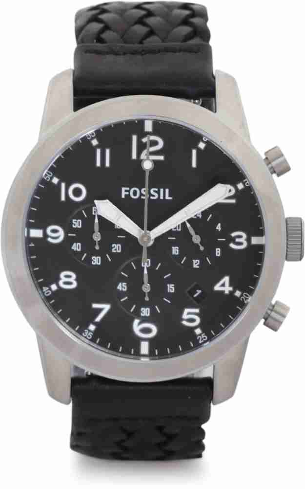 Fossil Pilot 54 Chronograph Black Dial Black Leather Strap Watch for Men - FS5181 Buy Now By Fossil