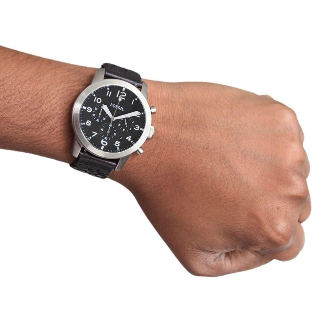 Fossil Pilot 54 Chronograph Black Dial Black Leather Strap Watch for Men - FS5181 Buy Now By Fossil