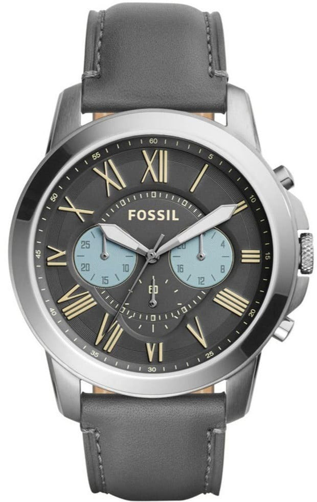Fossil Grant Chronograph Gunmetal Grey Dial Grey Leather Strap Watch for Men - FS5183 Buy Now By Fossil