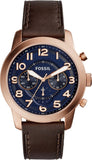 Fossil Pilot 54 Chronograph Blue Dial Brown Leather Strap Watch for Men - FS5204 Buy Now By Fossil