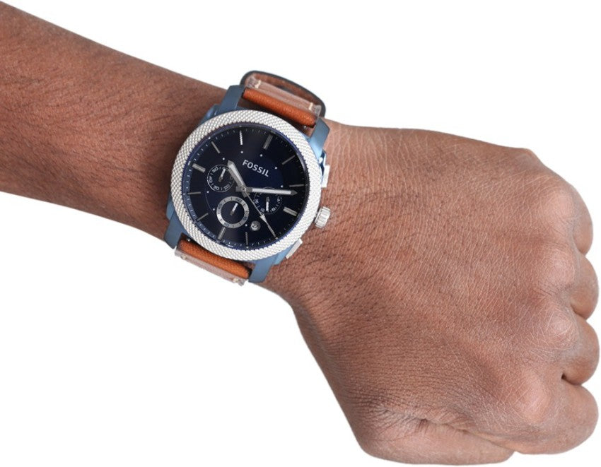 Fossil Machine Chronograph Blue Dial Brown Leather Strap Watch for Men - FS5232 Buy Now By Fossil