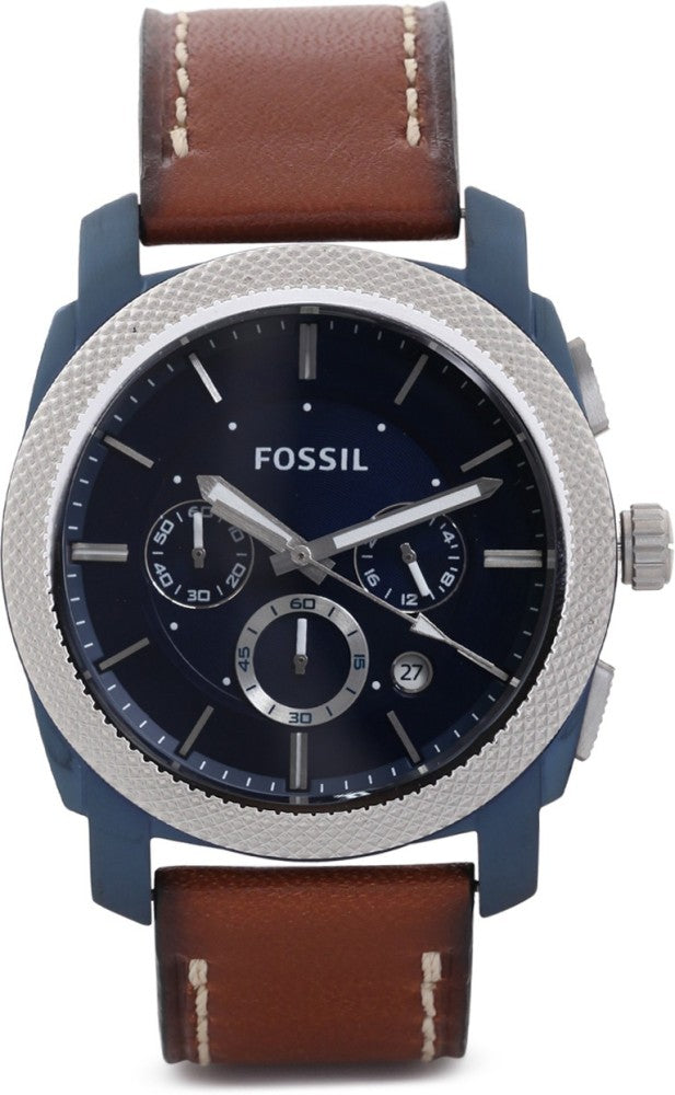 Fossil Machine Chronograph Blue Dial Brown Leather Strap Watch for Men - FS5232 Buy Now By Fossil