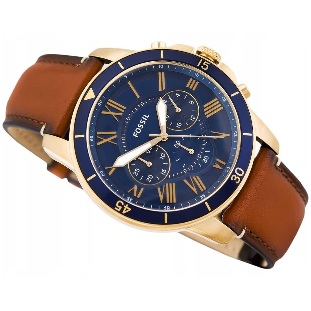 Fossil Grant Sport Chronograph Blue Dial Brown Leather Strap Watch for Men - FS5268 Buy Now By Fossil