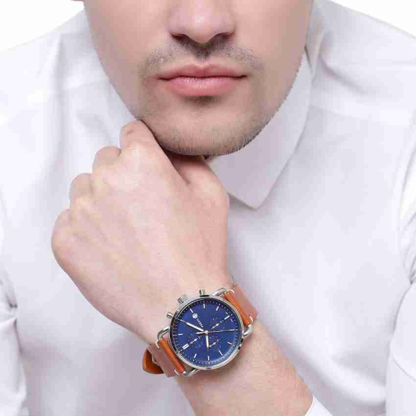 Fossil The Commuter Blue Dial Brown Leather Strap Watch for Men - FS5401 Buy Now By Fossil