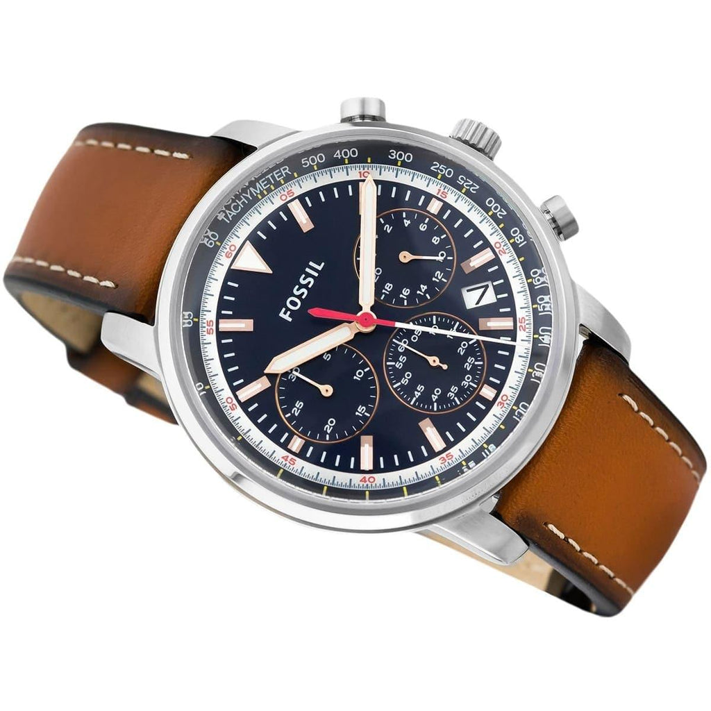 Fossil Goodwin Chronograph Blue Dial Brown Leather Strap Watch for Men - FS5414 Buy Now By Fossil