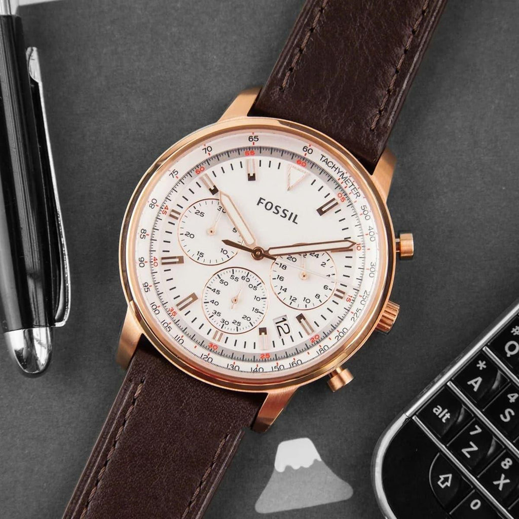 Fossil Goodwin Chronograph White Dial Brown Leather Strap Watch for Men - FS5415 Buy Now By Fossil