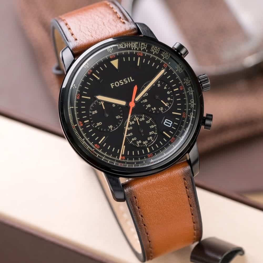 Fossil Goodwin Luggage Chronograph Black Dial Brown Leather Strap Watch for Men - FS5501 Buy Now By Fossil