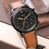 Fossil Goodwin Luggage Chronograph Black Dial Brown Leather Strap Watch for Men - FS5501 Buy Now By Fossil