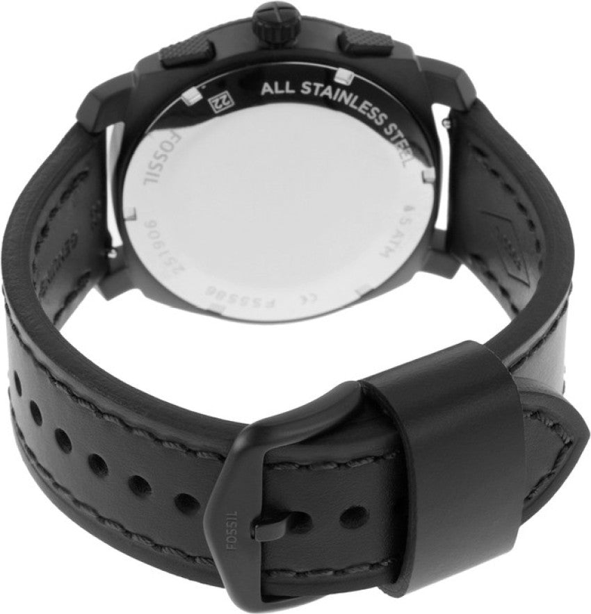 Fossil Machine Chronograph Black Dial Black Leather Strap Watch for Men - FS5586 Buy Now By Fossil