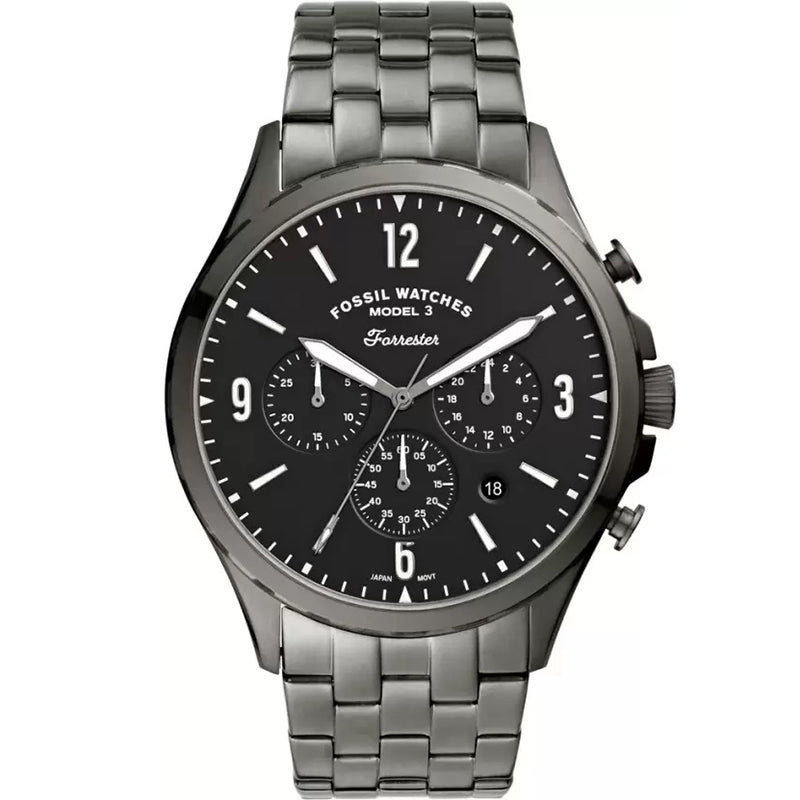 Fossil Forrester Chronograph Black Dial Grey Steel Strap Watch for Men - FS5606 Buy Now By Fossil