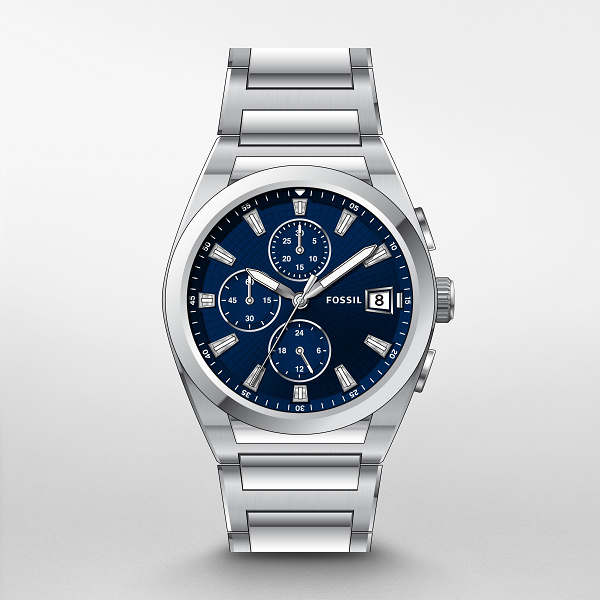 Fossil Everett Chronograph Blue Dial Silver Steel Strap Watch for Men - FS5795 Buy Now By Fossil