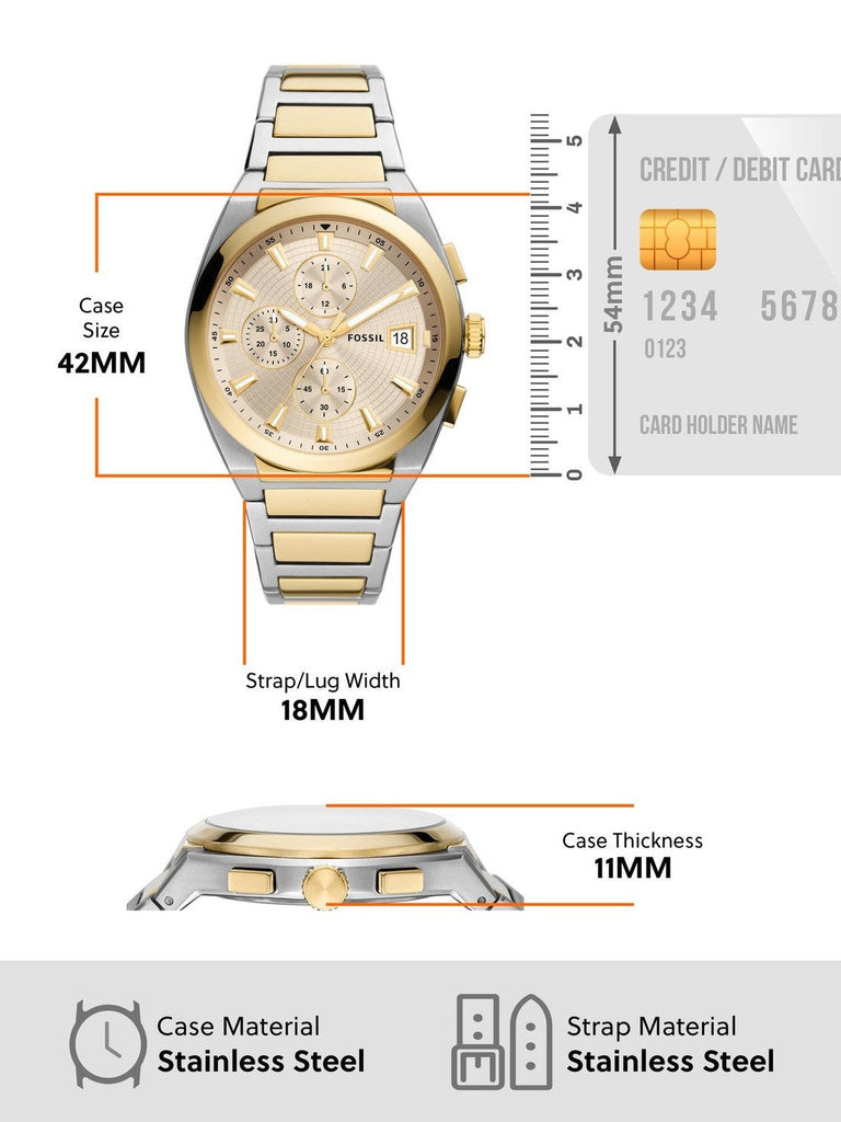 Fossil Everett Chronograph Gold Dial Two Tone Steel Strap Watch for Men - FS5796 Buy Now By Fossil