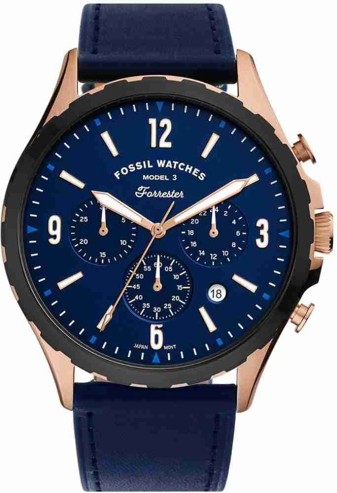 Fossil Forrester Chronograph Blue Dial Blue Leather Strap Watch for Men - FS5814 Buy Now By Fossil