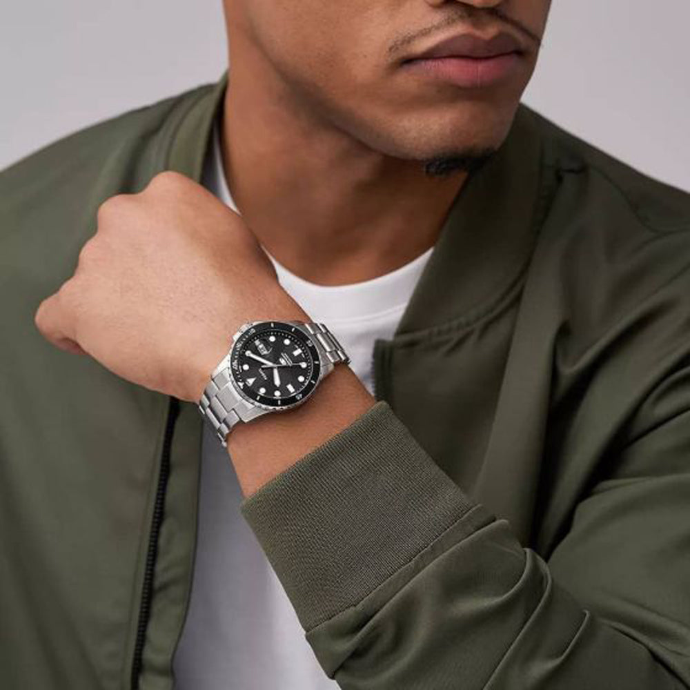 Fossil FB-01 Chronograph Black Dial Silver Steel Strap Watch for Men - FS5837 Buy Now By Fossil