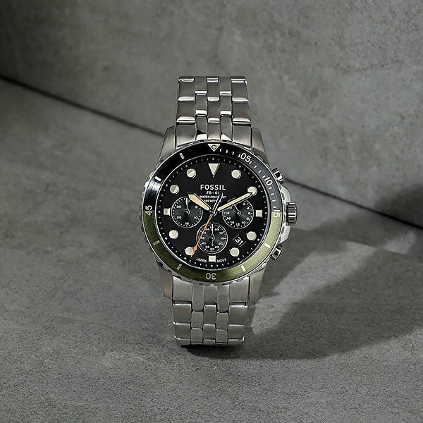 Fossil FB-01 Chronograph Black Dial Silver Steel Strap Watch for Men - FS5864 Buy Now By Fossil