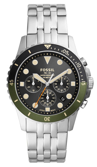 Fossil FB-01 Chronograph Black Dial Silver Steel Strap Watch for Men - FS5864 Buy Now By Fossil
