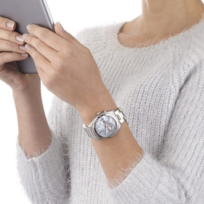 Fossil Perfect Boyfriend Mother of Pearl Blue Dial Silver Steel Strap Watch for Women - ES3880 Buy Now By Fossil