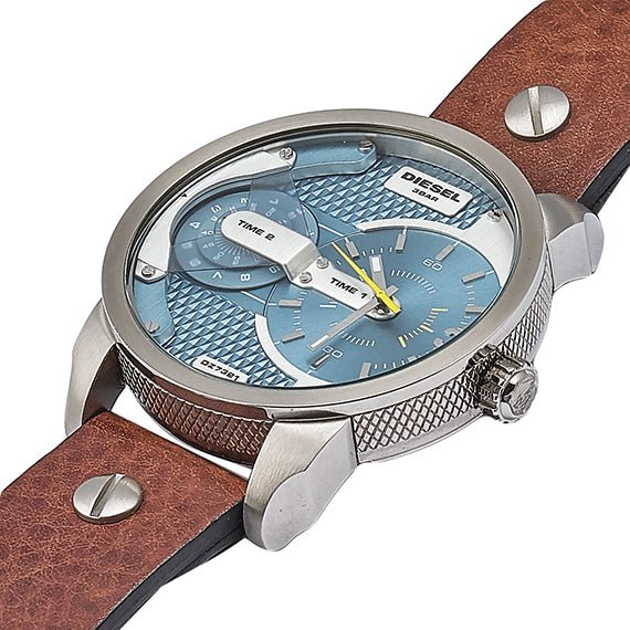 Diesel Mini Daddy LIght Blue Dial Brown Leather Strap Watch For Men - DZ7321 Buy Now By Diesel