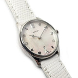 Gucci G-Timeless Mother of Pearl White Dial White Leather Strap Watch For Women - YA126597 Buy Now By Gucci