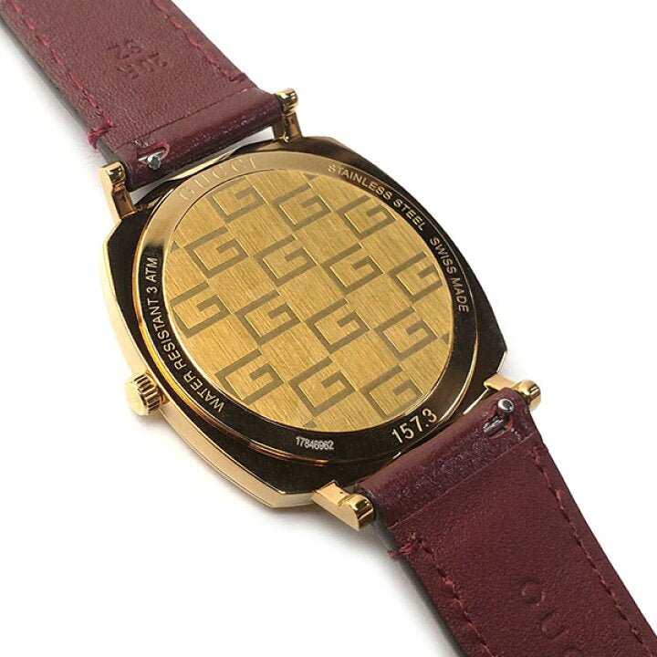 Gucci Grip Yellow Gold Dial Maroon Leather Strap Unisex Watch - YA157411 Buy Now By Gucci