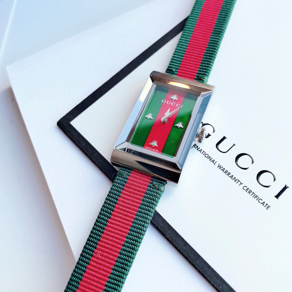 Gucci G-Frame Mother of Pearl Dial Two Tone Nylon Strap Watch For Women - YA147404 Buy Now By Gucci
