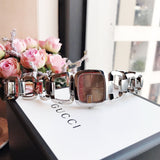 Gucci G Brown Square Brown Dial Silver Steel Strap Watch For Women - YA125402 Buy Now By Gucci