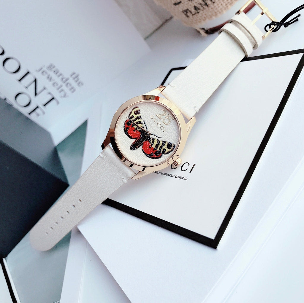 Gucci G Timeless Butterfly White Dial White Leather Strap Watch For Women - YA1264062 Buy Now By Gucci