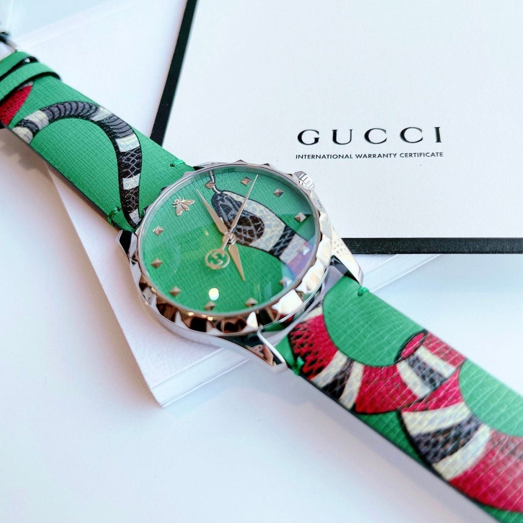 Gucci G Timeless Le Marche Des Merveilles Green Dial Green Leather Strap Watch for Women - YA1264081 Buy Now By Gucci