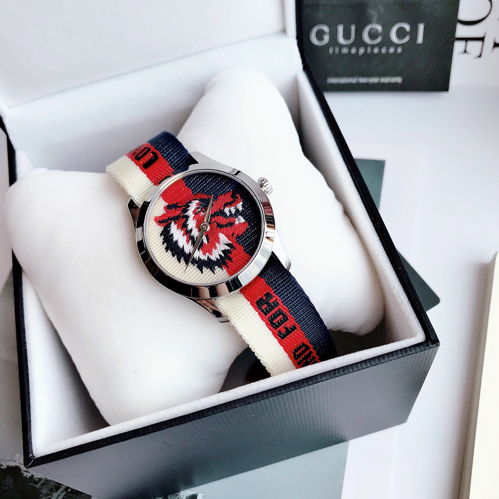 Gucci G Timeless Quartz White Red Blue Dial Multicolored NATO Strap Watch For Men - YA1264059 Buy Now By Gucci