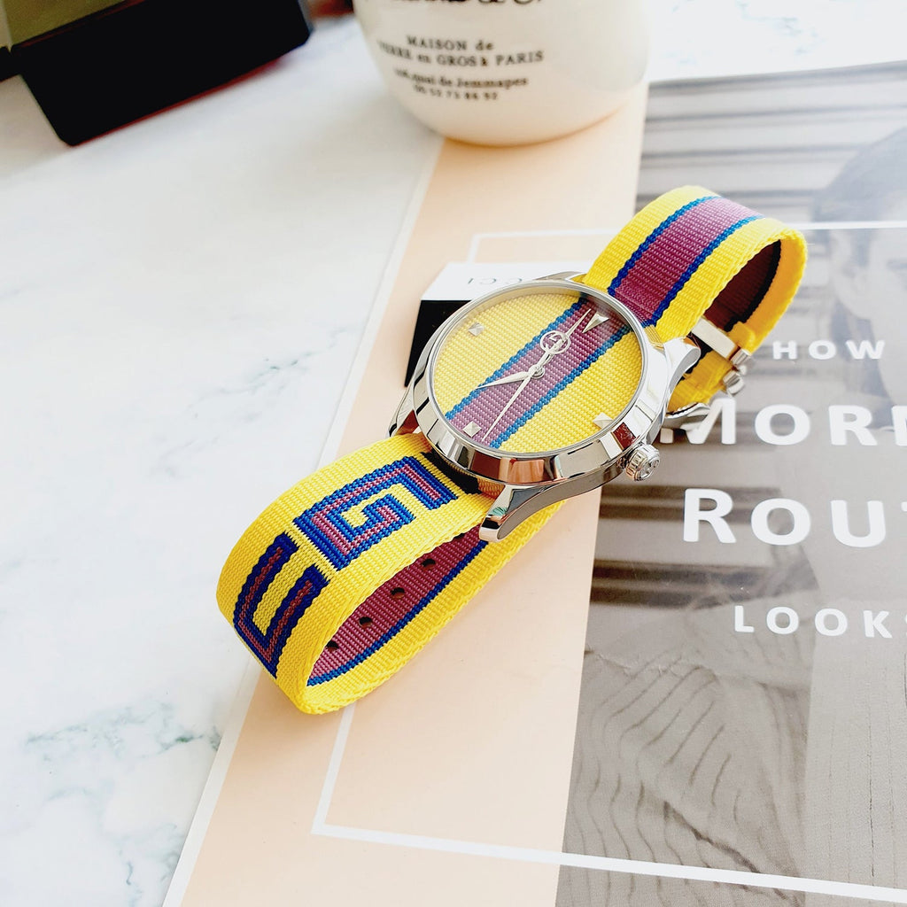 Gucci G Timeless Quartz Yellow & Purple Dial Yellow & Purple NATO Strap Watch For Men - YA1264069 Buy Now By Gucci
