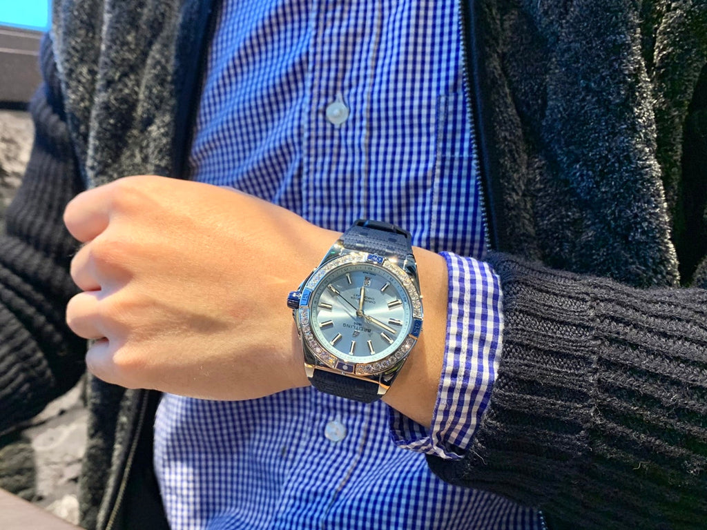 Breitling Super Chronomat Automatic 38 Diamonds Blue Dial Blue Rubber Strap Watch for Women - A17356531C1S1 Buy Now By Breitling