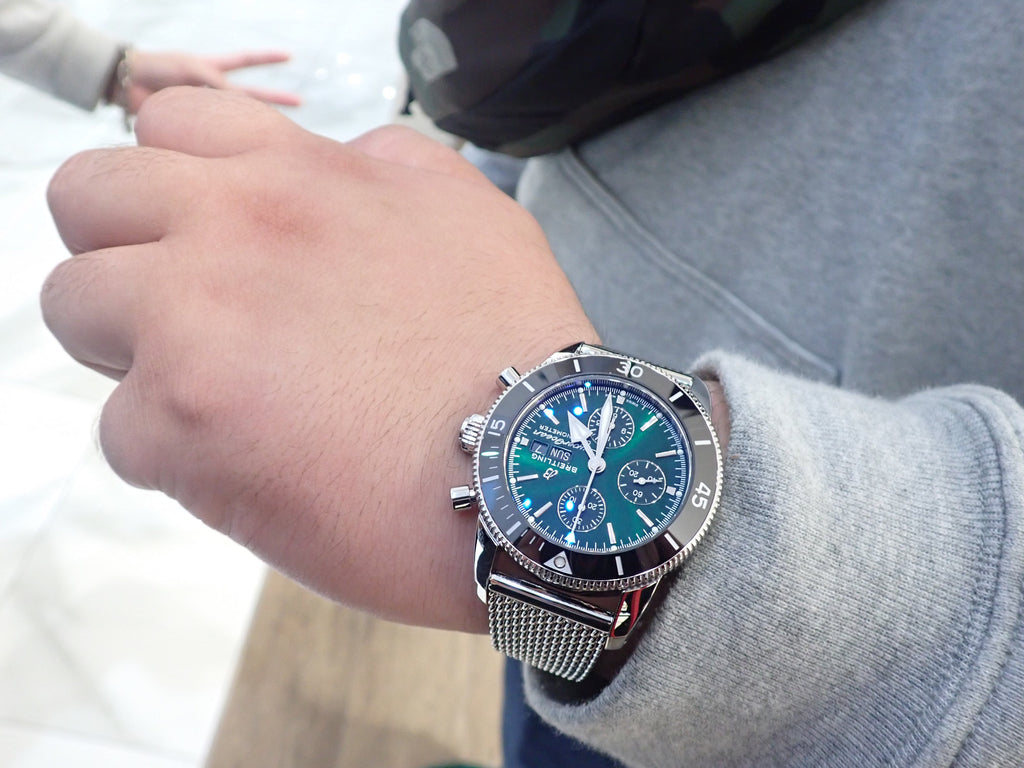 Breitling Superocean Heritage Chronograph 44 Green Dial Silver Mesh Bracelet Watch for Men - A13313121L1A1 Buy Now By Breitling