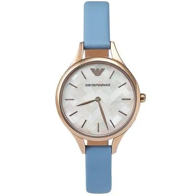 Emporio Armani Aurora Quartz Mother of Pearl White Dial Blue Leather Strap Watch For Women - AR11109 Buy Now By Emporio Armani