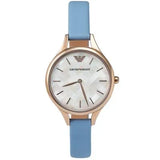 Emporio Armani Aurora Quartz Mother of Pearl White Dial Blue Leather Strap Watch For Women - AR11109 Buy Now By Emporio Armani