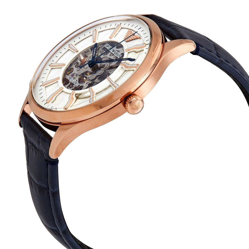 Emporio Armani Meccanico Automatic White Dial Blue Leather Strap Watch For Men - AR1947 Buy Now By Emporio Armani