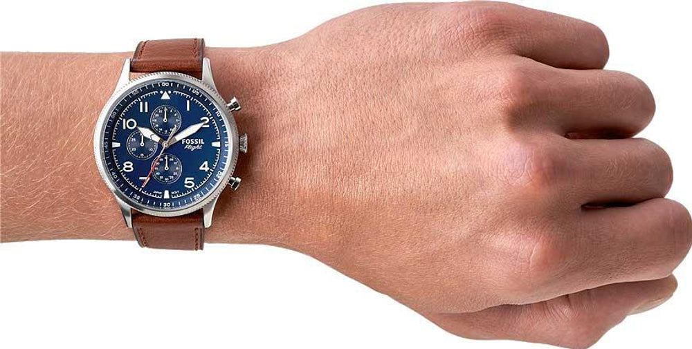 Fossil Retro Pilot Chronograph Blue Dial Brown Leather Strap Watch for Men - FS5832 Buy Now By Fossil