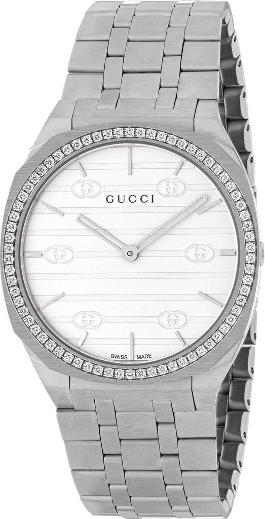 Gucci 25H Quartz Diamonds Silver Dial Silver Steel Strap Watch for Women - YA163401 Buy Now By Gucci